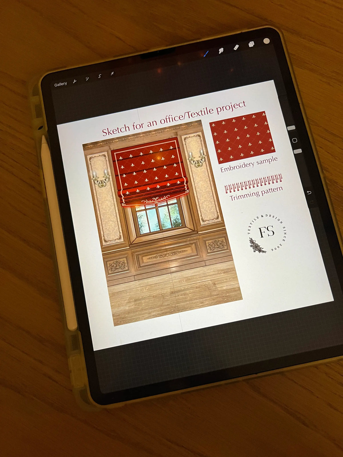 Procreate online courses focused on textile sketch and visualization for interiors