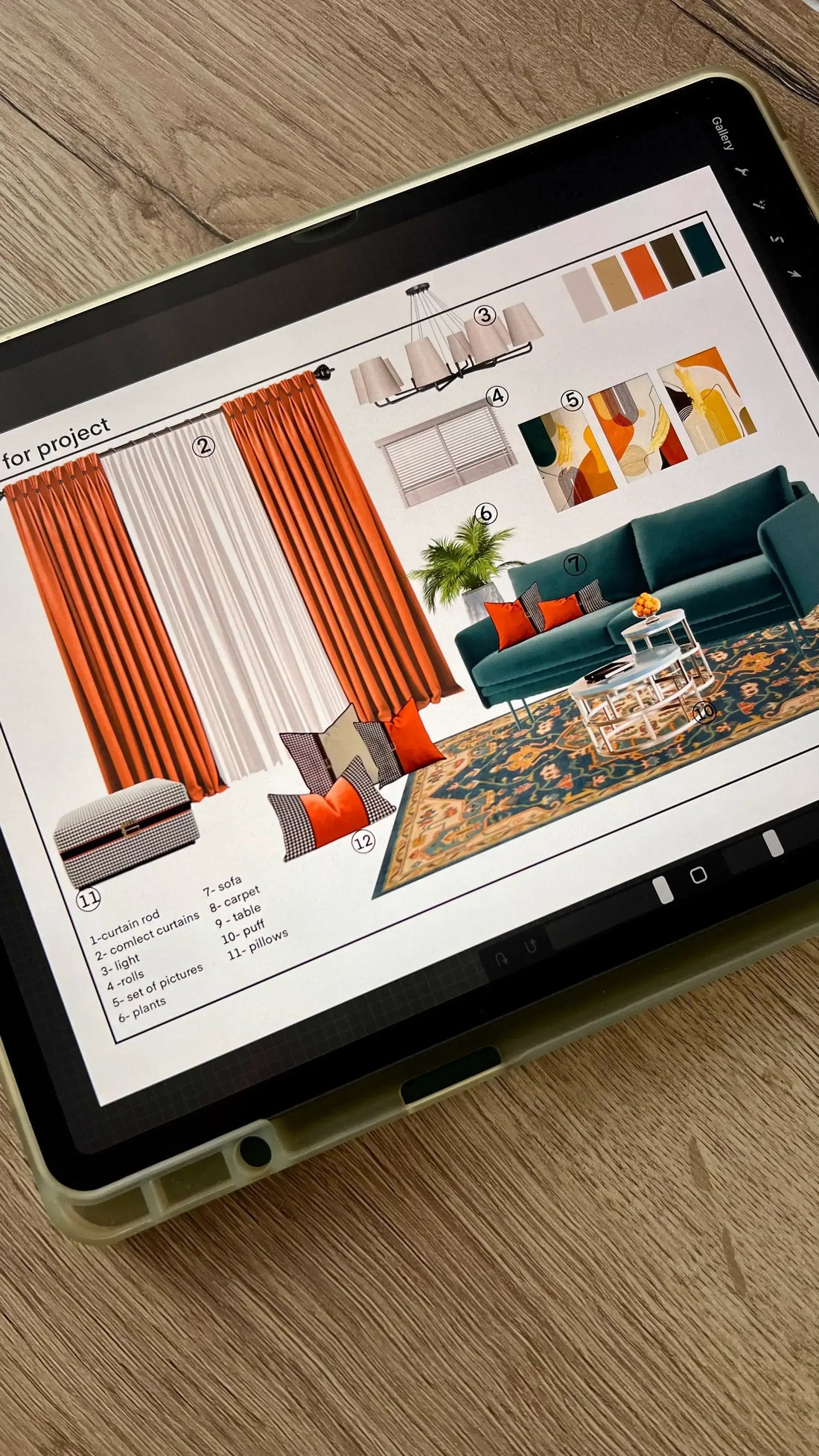 Procreate online courses focused on textile sketch and visualization for interiors