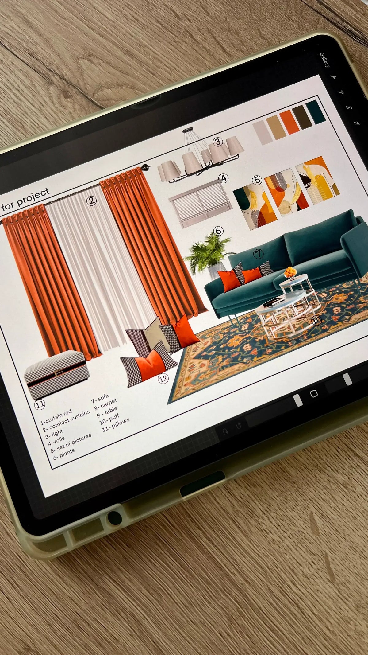 Procreate online courses focused on textile sketch and visualization for interiors