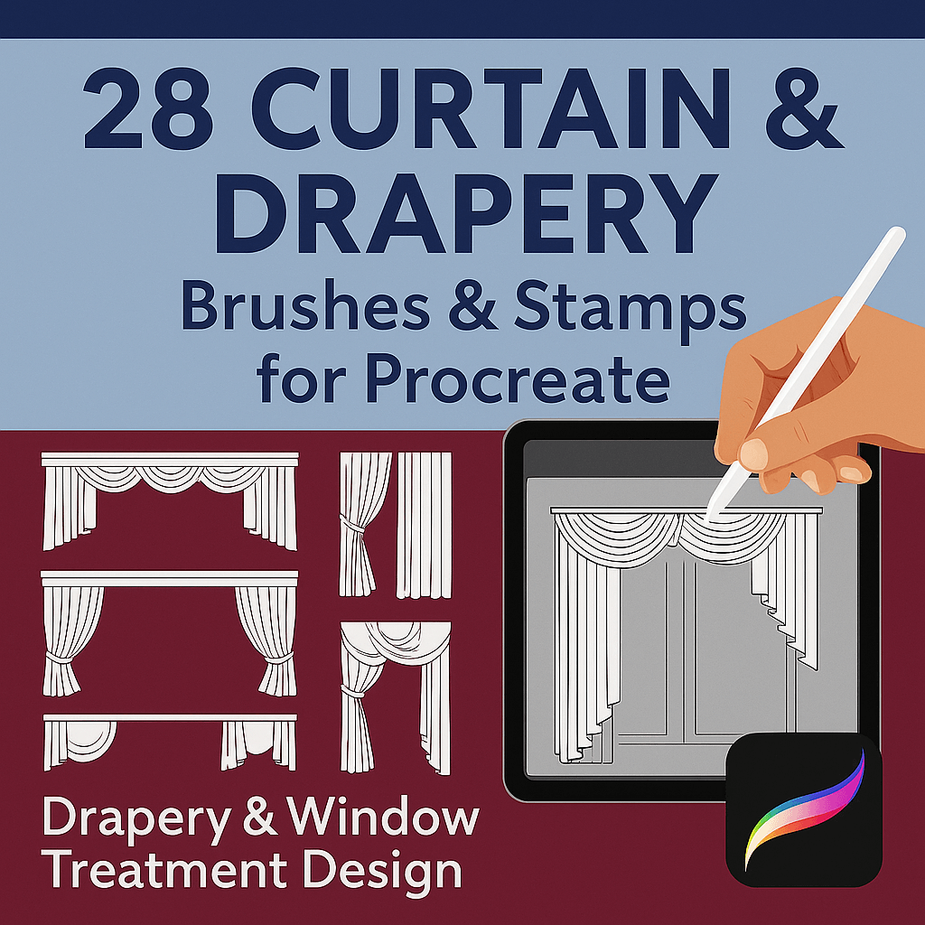 28 Procreate Curtain & Drapery Brushes | Window Treatment - TheDigitalStore 