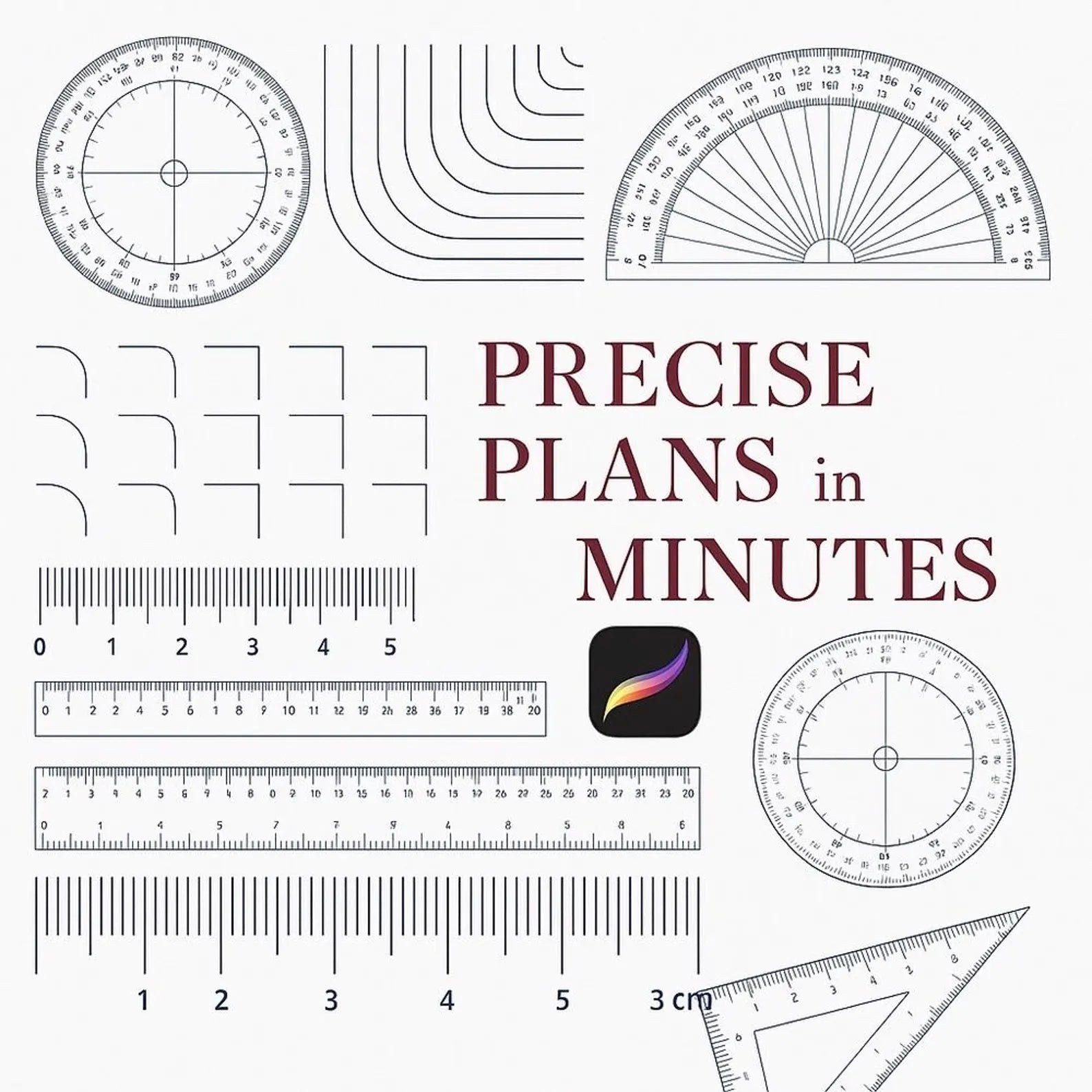 Procreate protractor, triangle, and angle guide brushes. Essential digital measuring tools for architects