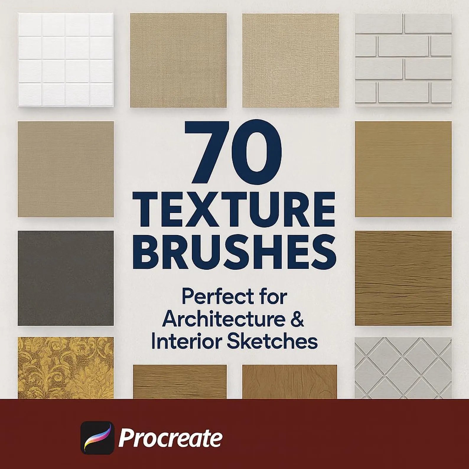 70 Procreate Texture Brushes Master Set. Wood, brick, concrete, and fabric textures for architecture & interior design