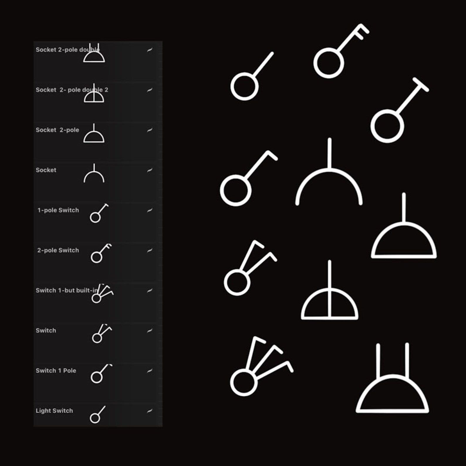 Procreate electrical symbols stamps. Digital assets for professional engineering and architectural plans