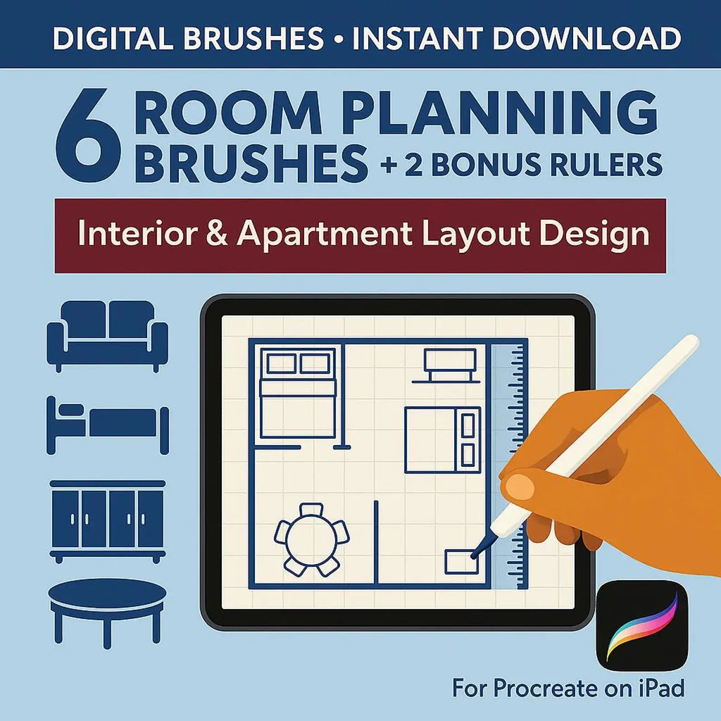 6 Planning Room Procreate Brushes Set + Bonus Rulers - Procreate Brush Shop by Sviatlana Fedzianiova