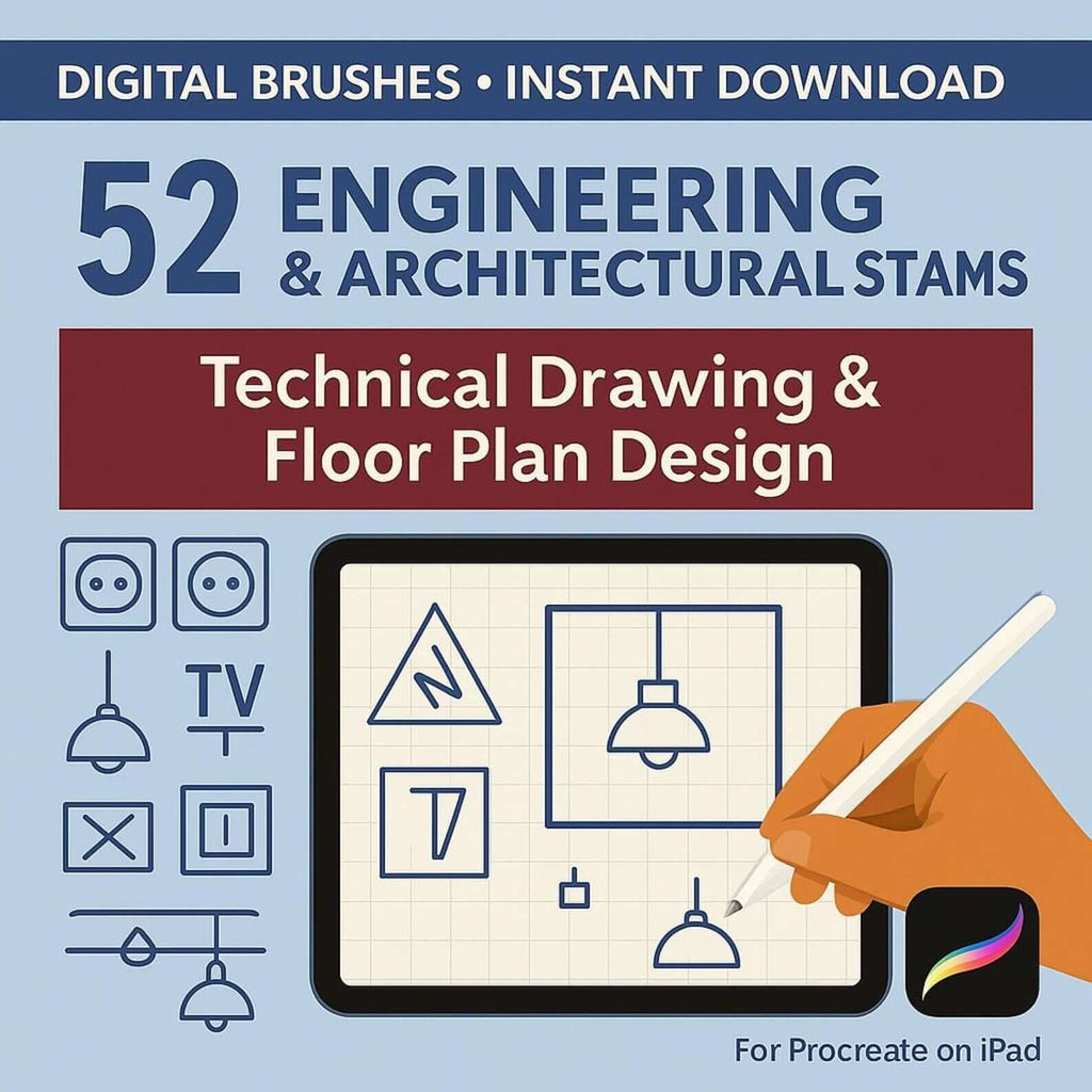 52 Procreate Engineering & Architectural Stamps - Procreate Brush Shop by Sviatlana Fedzianiova
