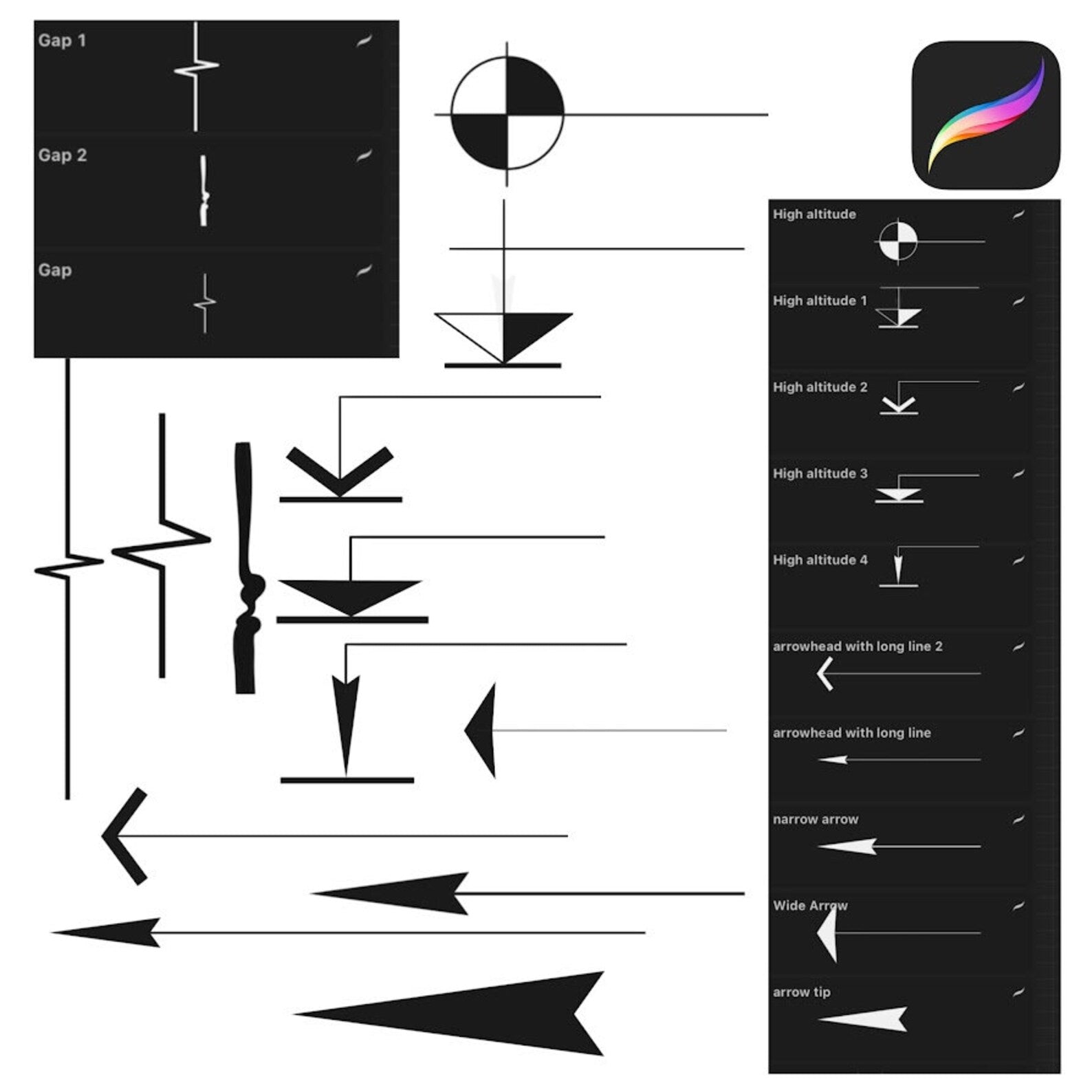 Time-saving Procreate engineering stamps. Quickly apply standard dimension and electrical symbols