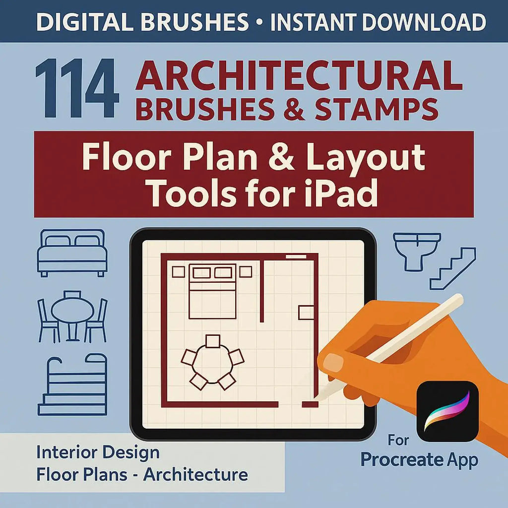 114 procreate architertural master kit + gift png set - Procreate Brush Shop by Sviatlana Fedzianiova