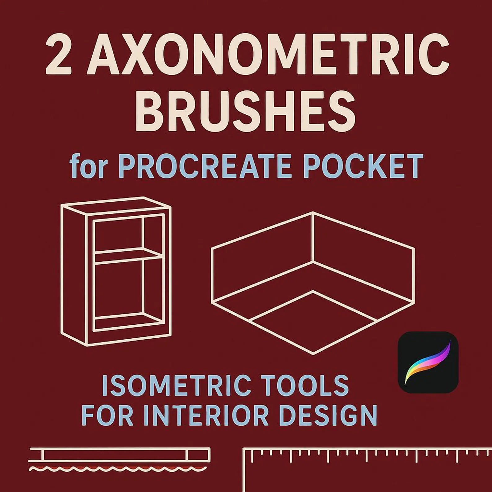 2 Procreate Axonometric Brushes BUNDLE. Isometric Grid Tool for 3D sketching and architectural drawing