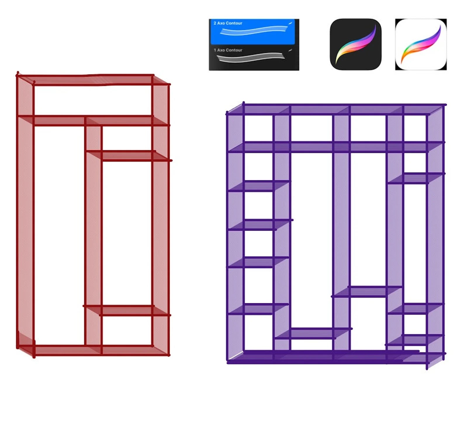 Isometric Grid Tool for Procreate Pocket. 3D sketching brushes for mobile device