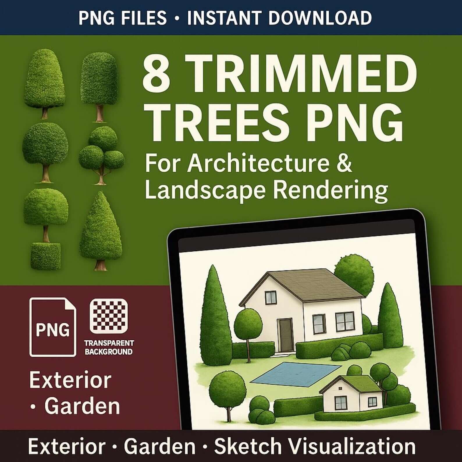 High-Res Cutout Trees PNG BUNDLE for Architecture and Landscape Renders (Photoshop & Procreate)