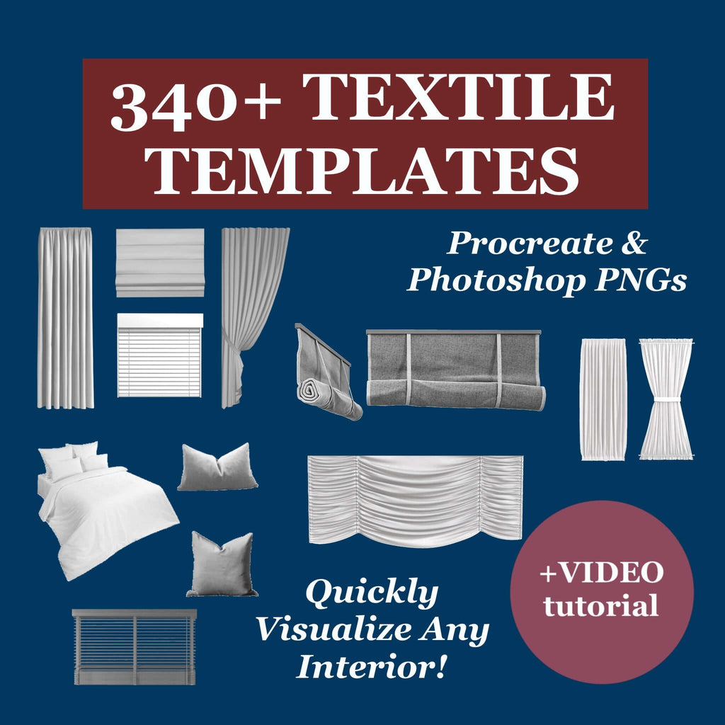 340+PNG textile templates: curtains, pillows & bedding - TheDigitalStore