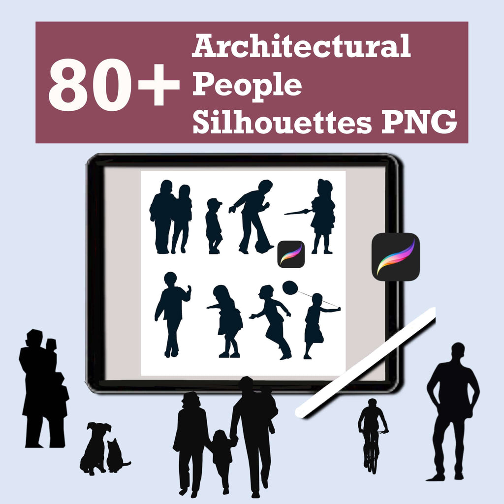 80+ Architectural People Silhouettes PNG | Photoshop & Procreate - Procreate Brush Shop by Sviatlana Fedzianiova