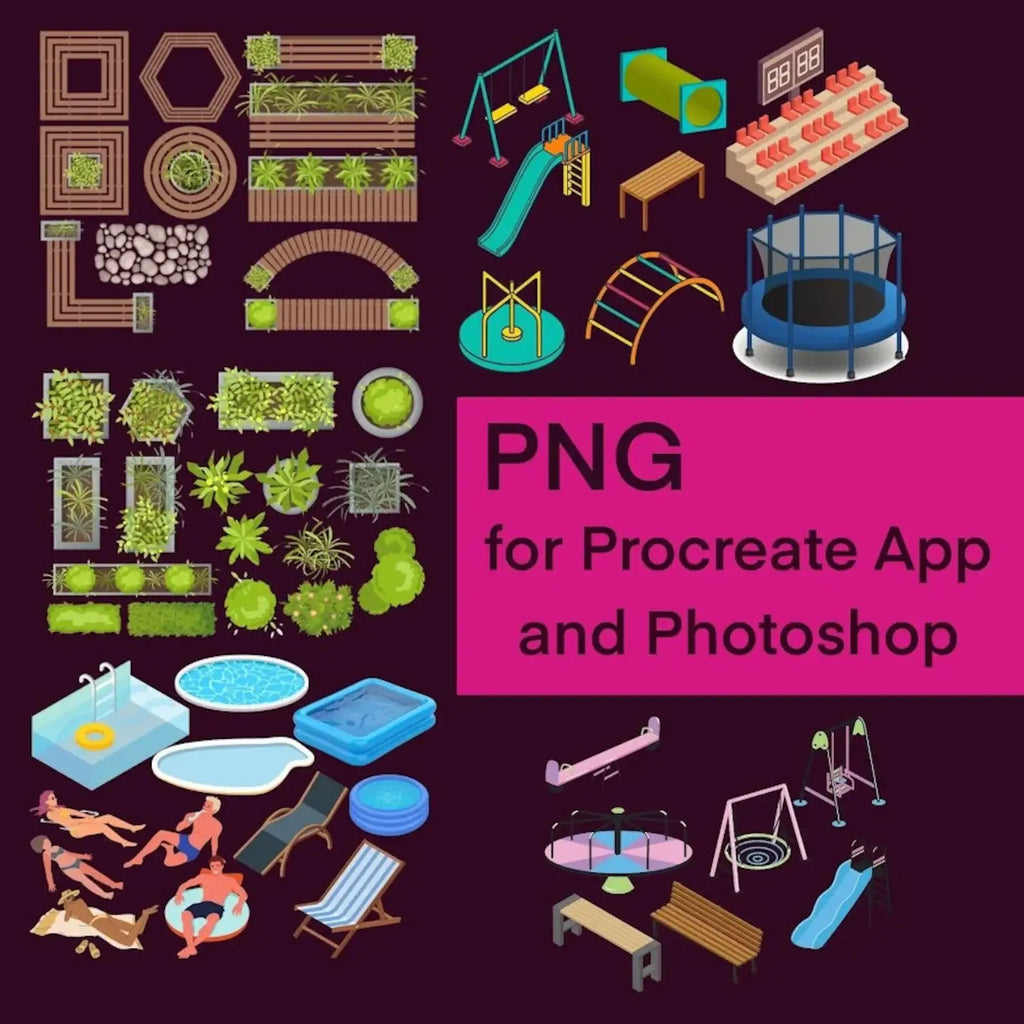 137+ Architectural Pool & Sports Field PNG for Procreate & PS - Procreate Brush Shop by Sviatlana Fedzianiova