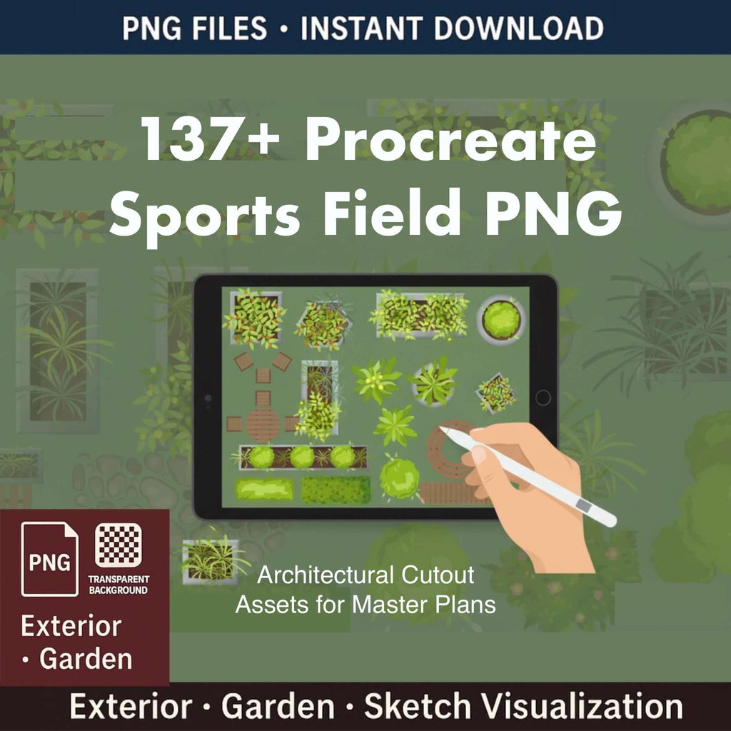 137+ Architectural Pool & Sports Field PNG for Procreate & PS - Procreate Brush Shop by Sviatlana Fedzianiova