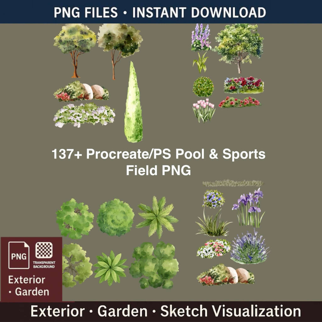 137+ Architectural Pool & Sports Field PNG for Procreate & PS - Procreate Brush Shop by Sviatlana Fedzianiova