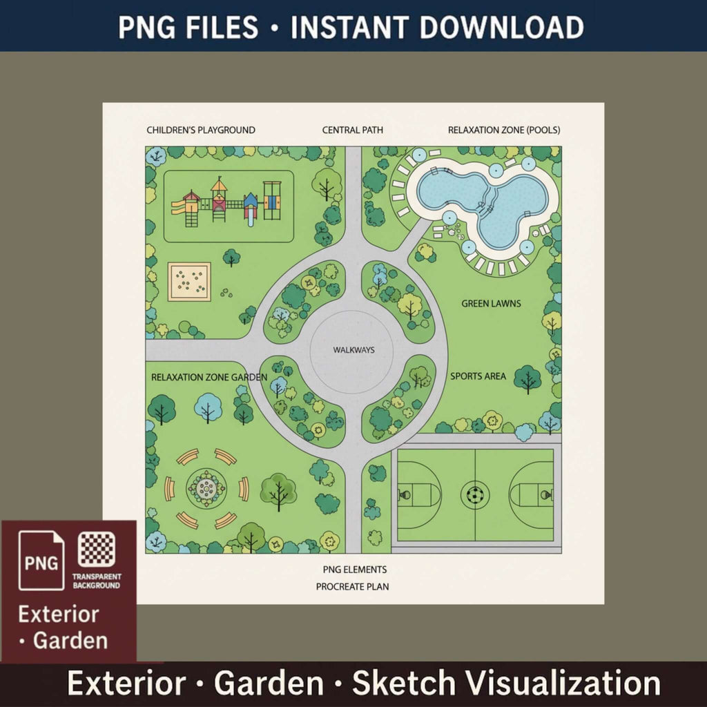 137+ Architectural Pool & Sports Field PNG for Procreate & PS - Procreate Brush Shop by Sviatlana Fedzianiova