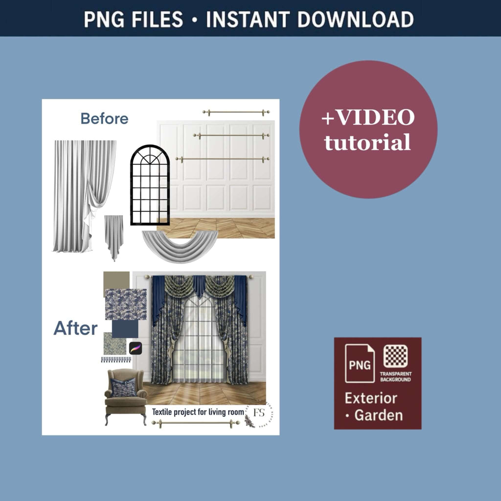 340+PNG textile templates: curtains, pillows & bedding - TheDigitalStore