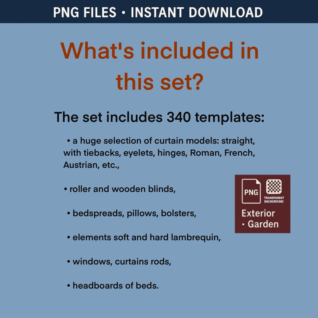 340+PNG textile templates: curtains, pillows & bedding - TheDigitalStore