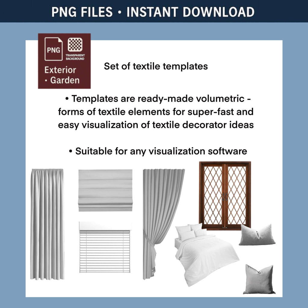 340+PNG textile templates: curtains, pillows & bedding - TheDigitalStore