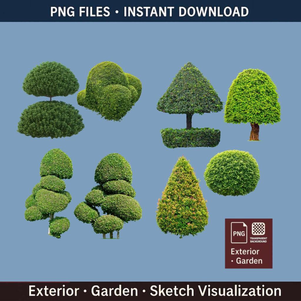 37 Clipped Trees PNG | for Architecture & Landscape Renders + GIFT - Procreate Brush Shop by Sviatlana Fedzianiova