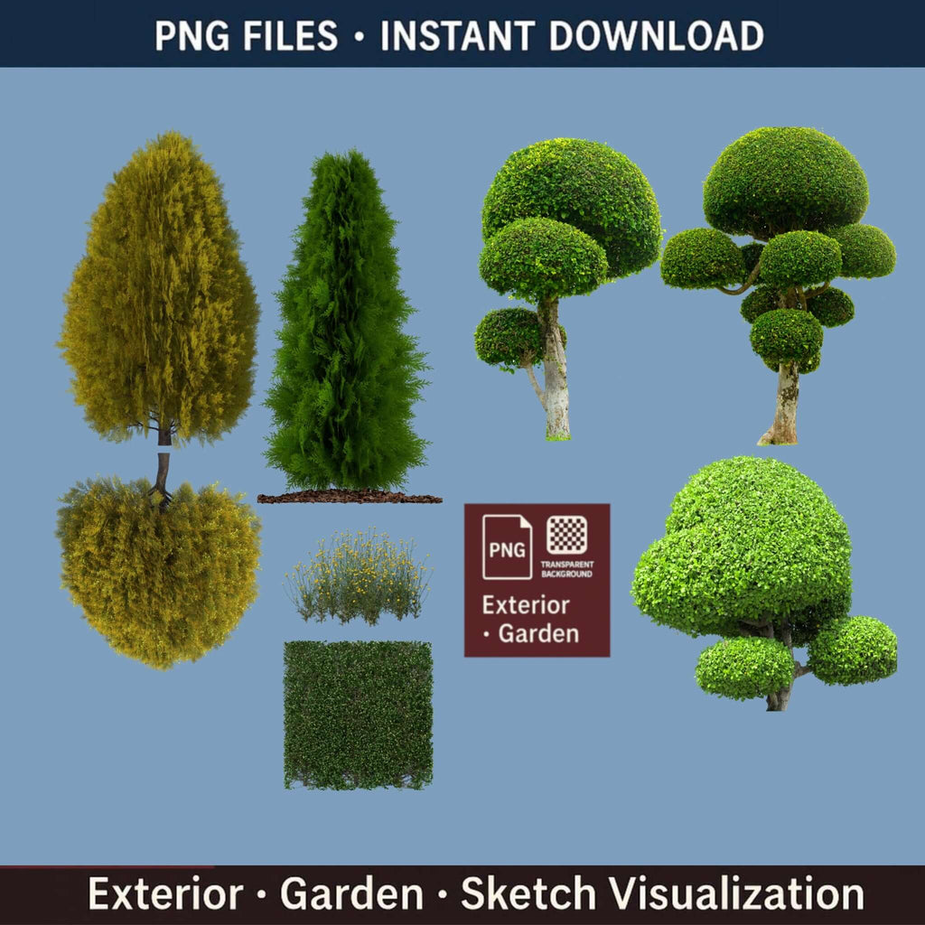 37 Clipped Trees PNG | for Architecture & Landscape Renders + GIFT - Procreate Brush Shop by Sviatlana Fedzianiova