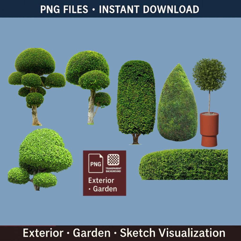 37 Clipped Trees PNG | for Architecture & Landscape Renders + GIFT - Procreate Brush Shop by Sviatlana Fedzianiova