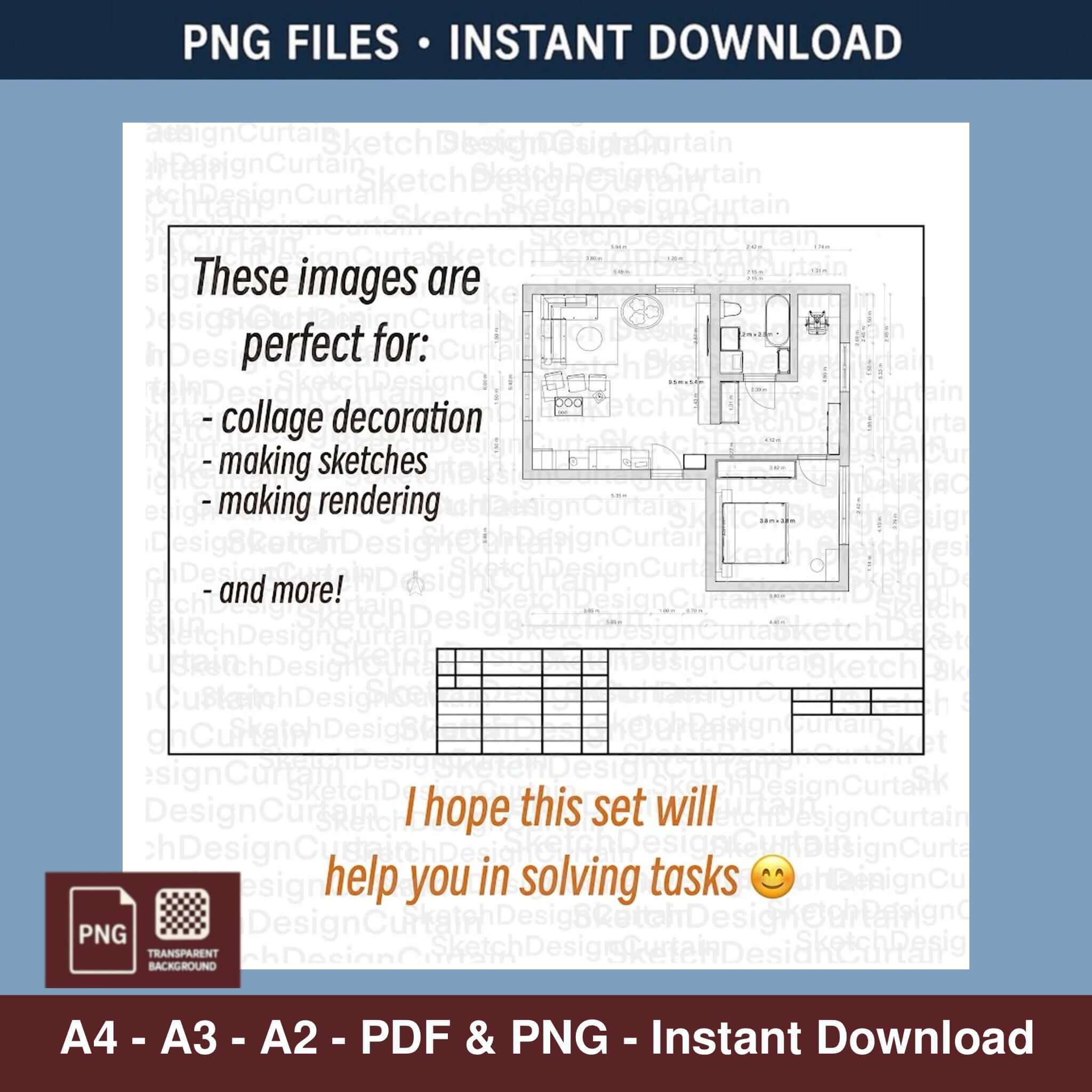 Architectural project layout sheet PNG with planning grid and title block