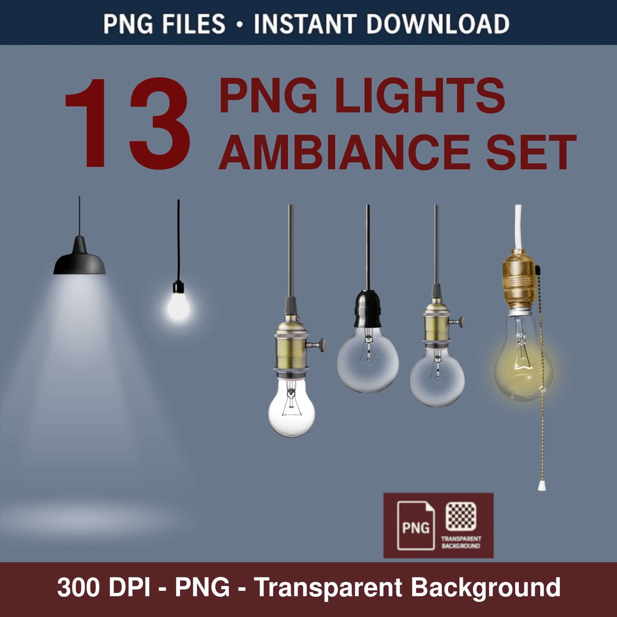 13 lights PNG clipart ambiance set for architectural rendering and interior decor
