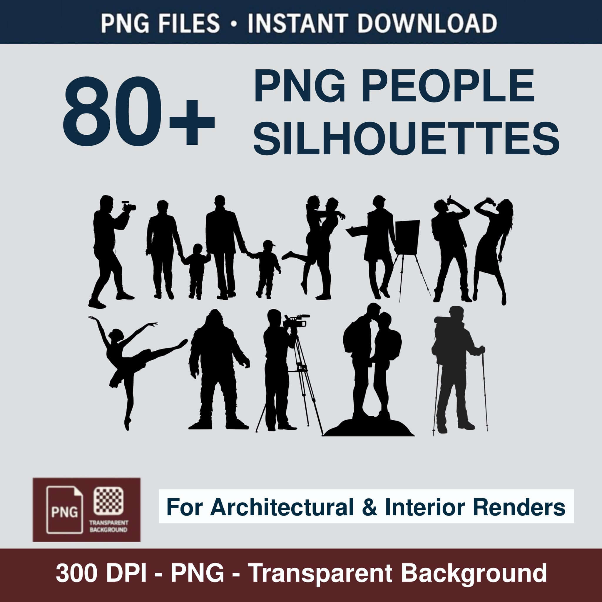 80+ architectural people silhouettes PNG pack for Photoshop and Procreate
