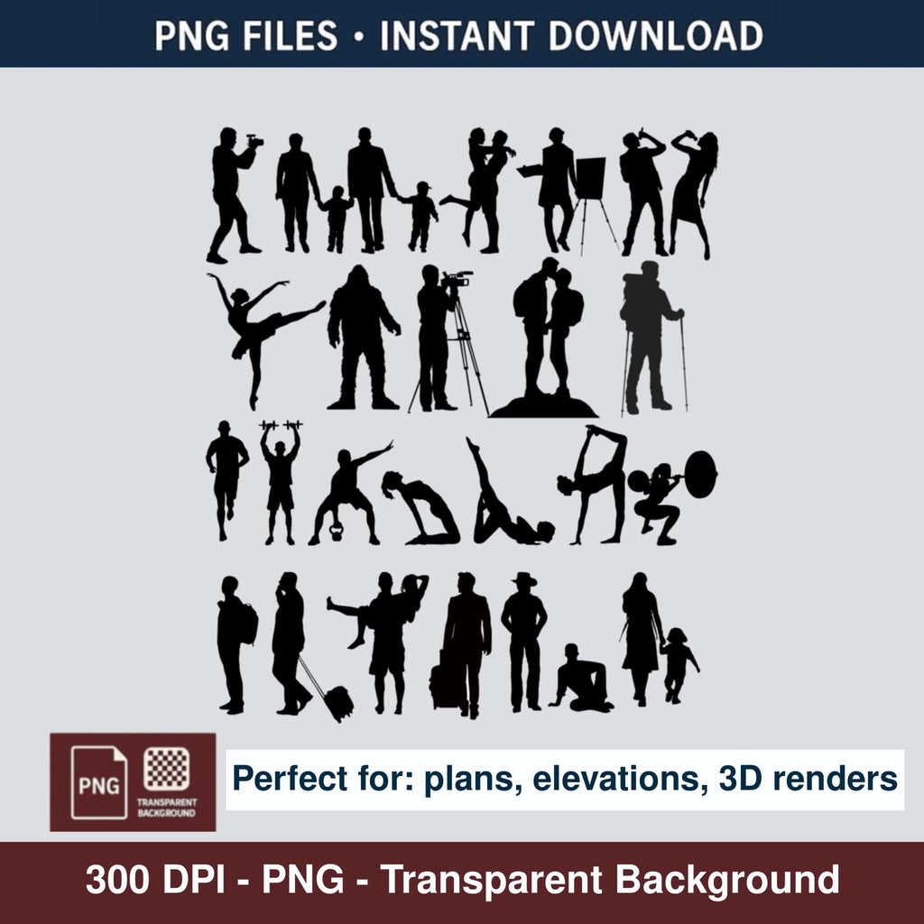 80+ Architectural People Silhouettes PNG | Photoshop & Procreate - Procreate Brush Shop by Sviatlana Fedzianiova