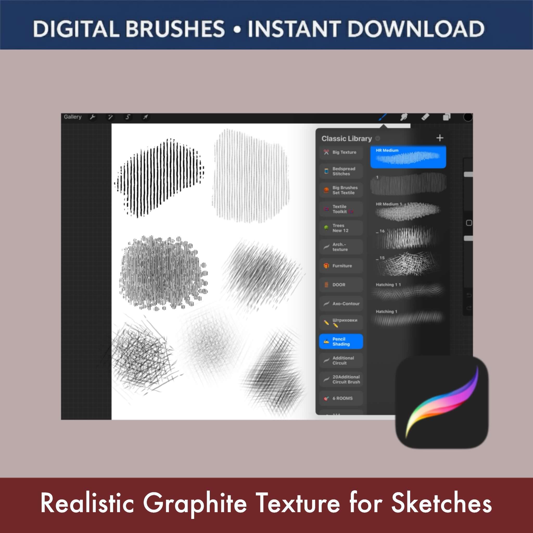 Soft graphite Procreate shading brush for smooth gradient shadows