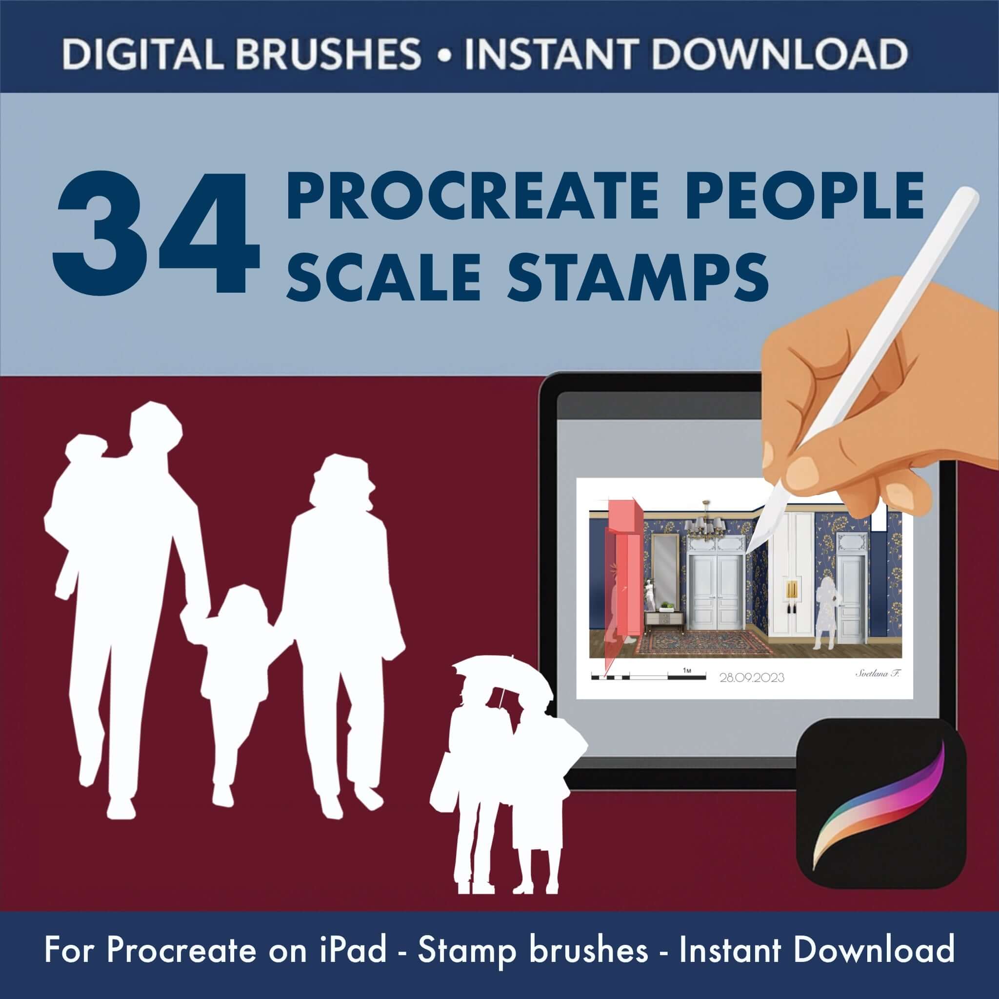 34 Procreate architectural scale people brushes exterior stamp set