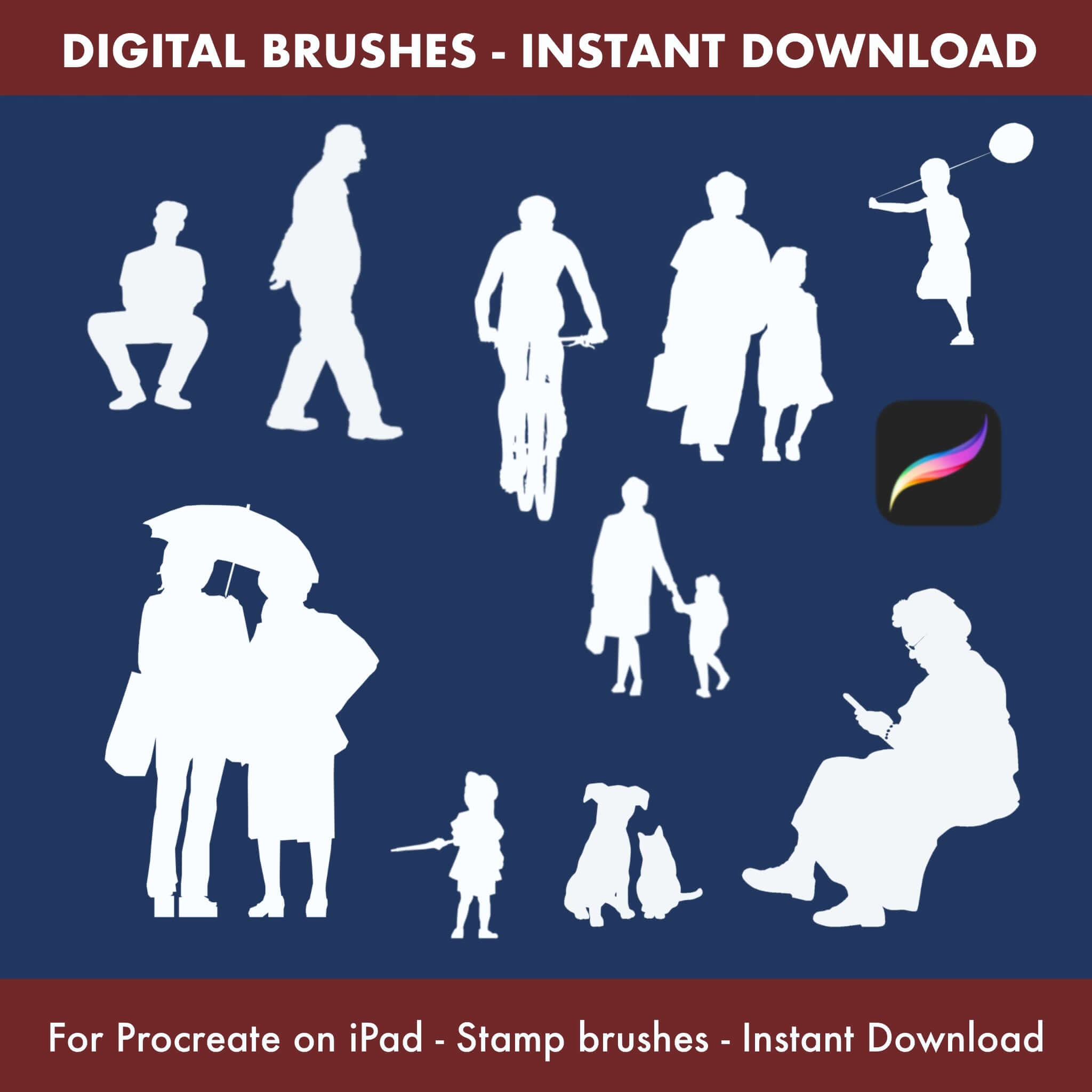 Architectural scale crowd brushes for plaza and campus exteriors in Procreate