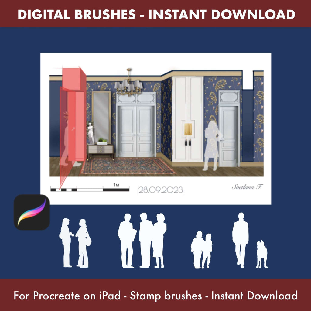34 Procreate Architectural Scale People Brushes | Exterior - Procreate Brush Shop by Sviatlana Fedzianiova