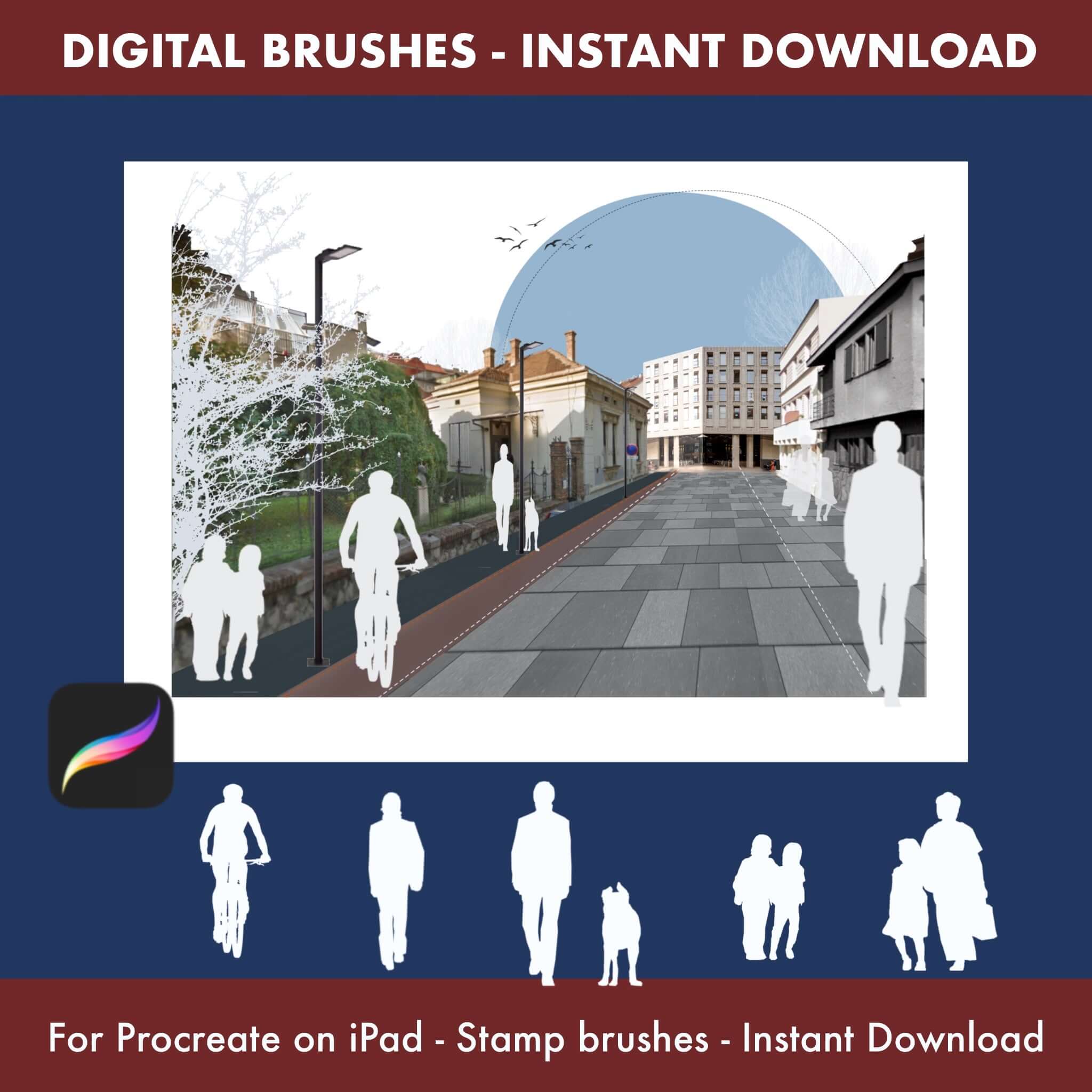 Silhouette people stamp brushes for large scale site drawings and sections