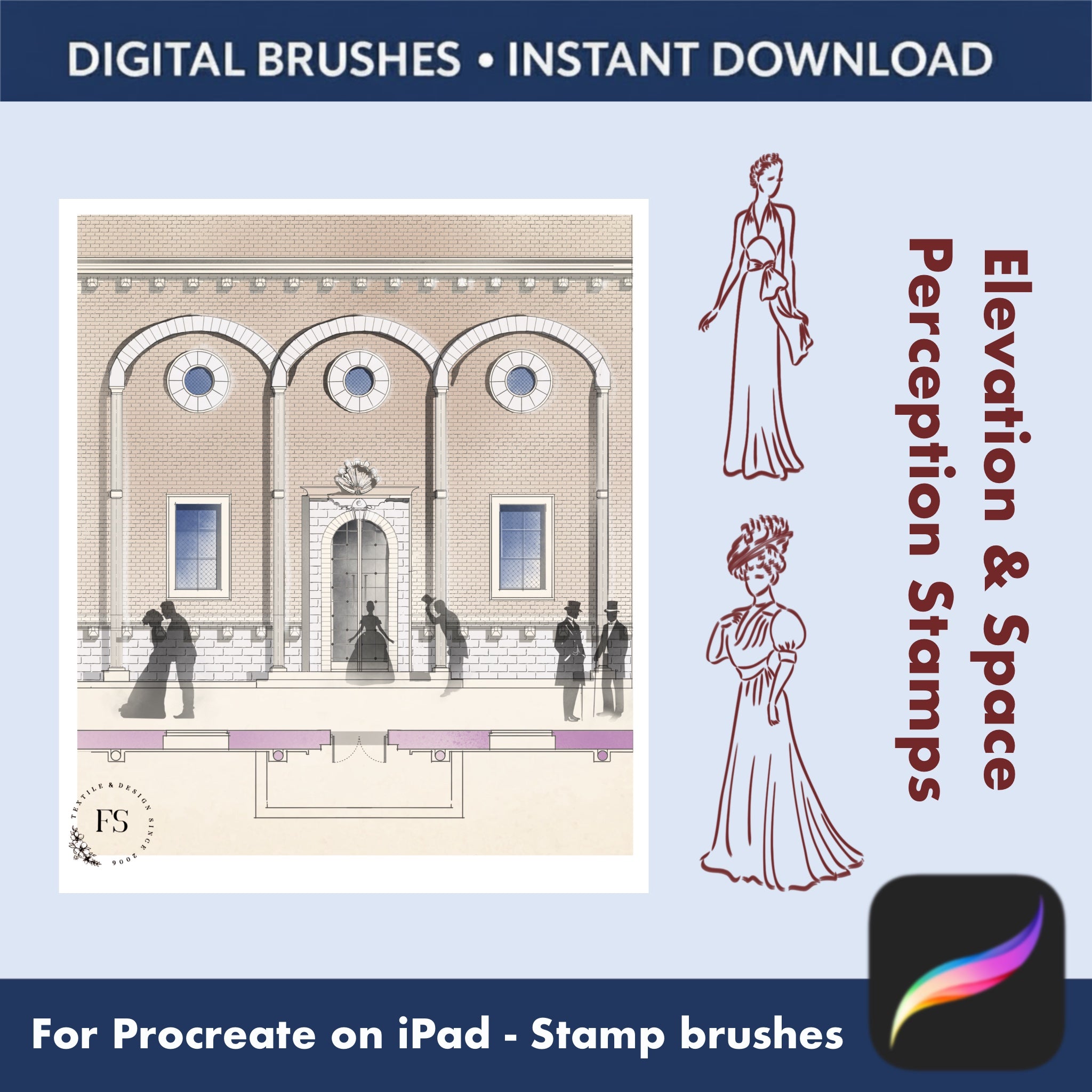 People with kids interior scale stamps for Procreate room designs