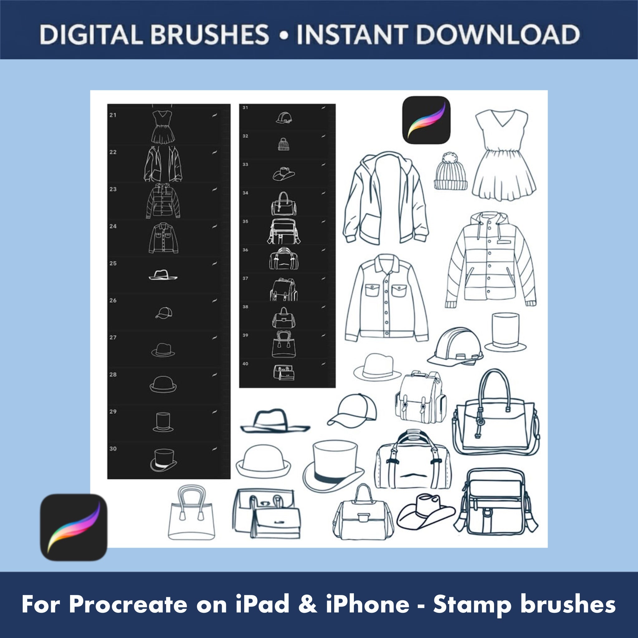Boxes and storage containers Procreate sketch brushes for closet organization