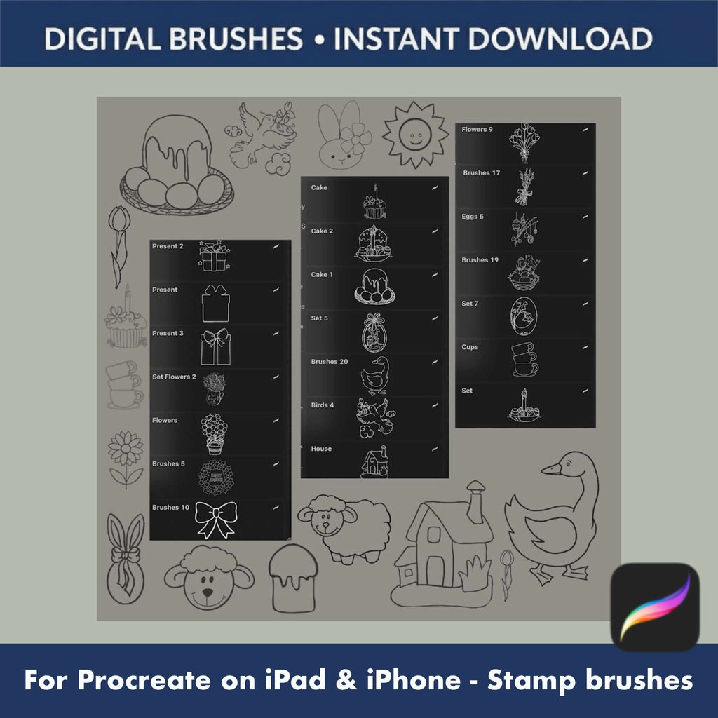 100 Easter Procreate Brushes | Bunny, Eggs & Spring Stamps - Procreate Brush Shop by Sviatlana Fedzianiova