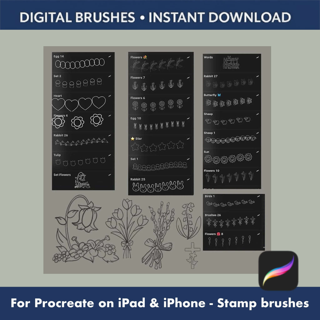 100 Easter Procreate Brushes | Bunny, Eggs & Spring Stamps - Procreate Brush Shop by Sviatlana Fedzianiova