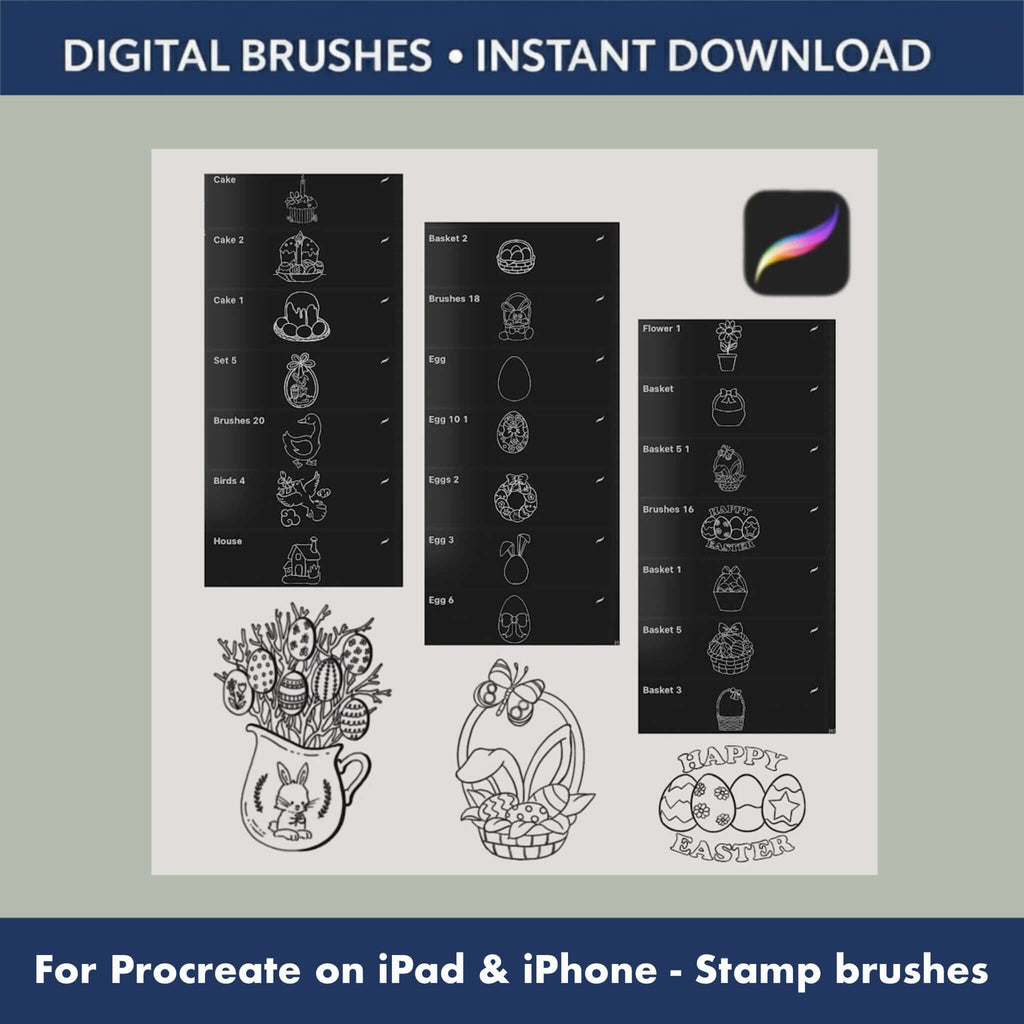 100 Easter Procreate Brushes | Bunny, Eggs & Spring Stamps - Procreate Brush Shop by Sviatlana Fedzianiova