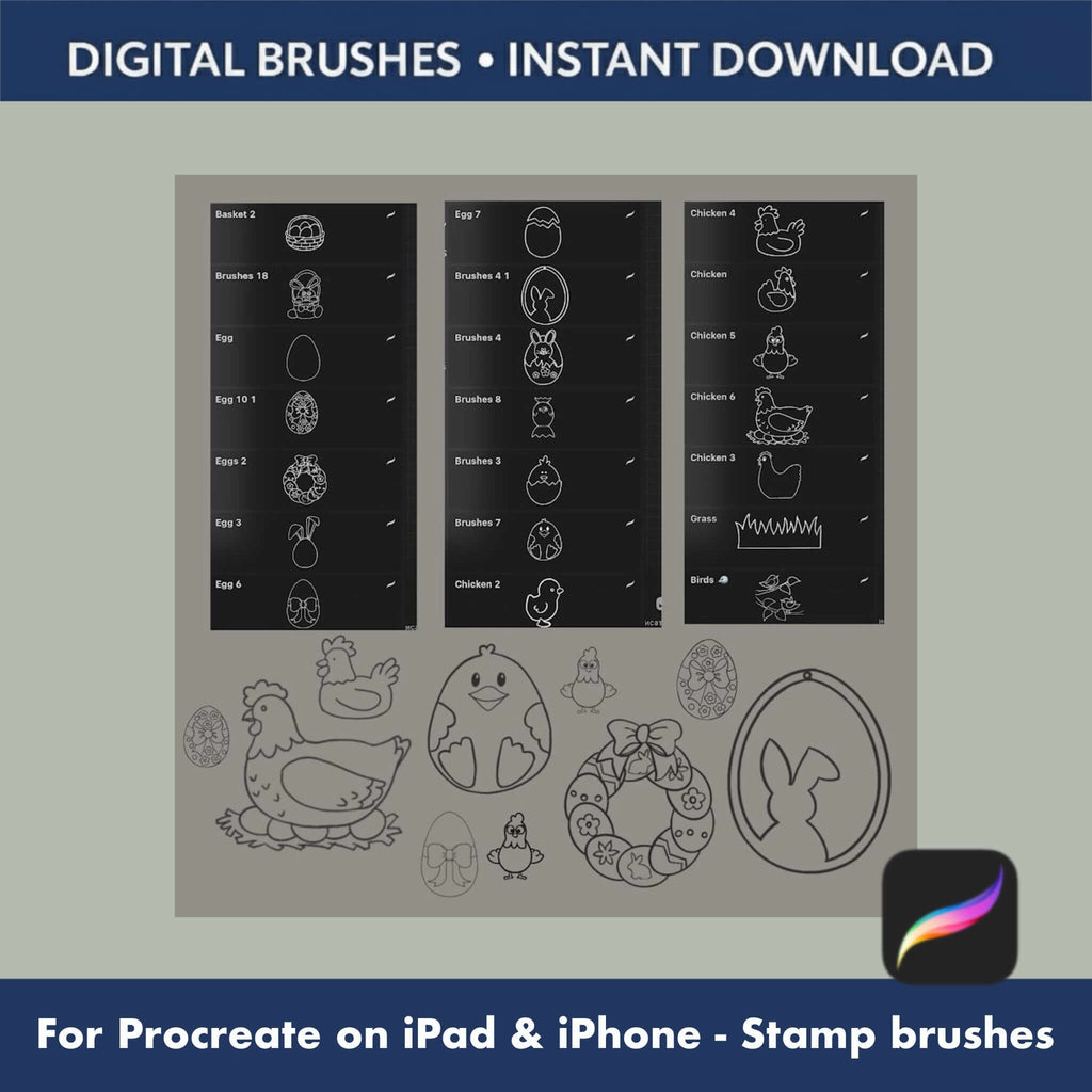 100 Easter Procreate Brushes | Bunny, Eggs & Spring Stamps - Procreate Brush Shop by Sviatlana Fedzianiova