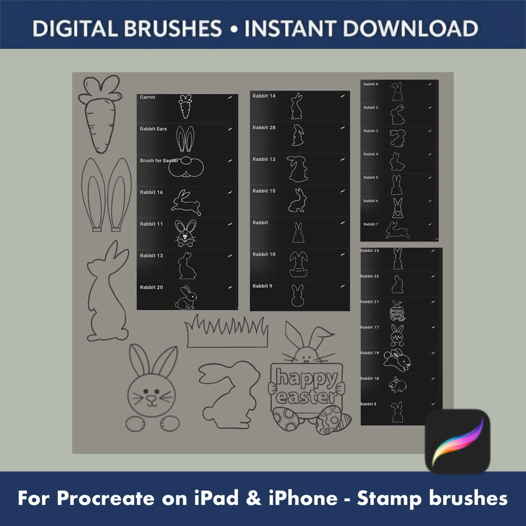 100 Easter Procreate Brushes | Bunny, Eggs & Spring Stamps - Procreate Brush Shop by Sviatlana Fedzianiova