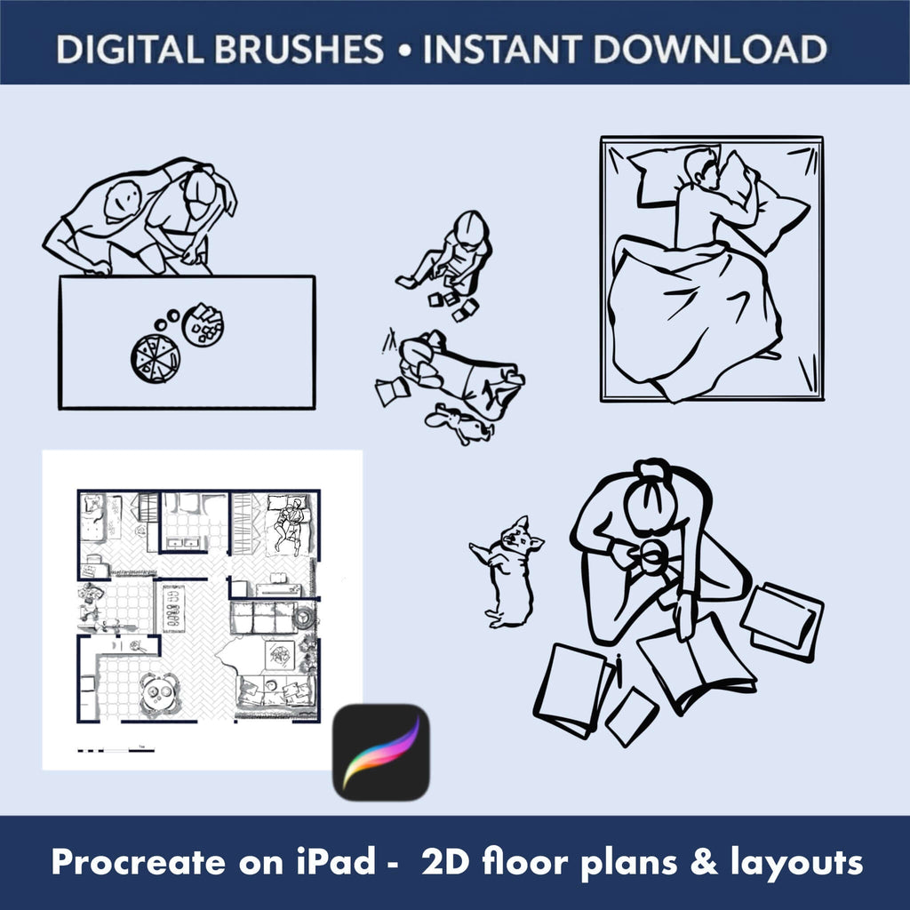 15 Procreate Top View People Brushes + GIFT| 2D Floor Plan - Procreate Brush Shop by Sviatlana Fedzianiova