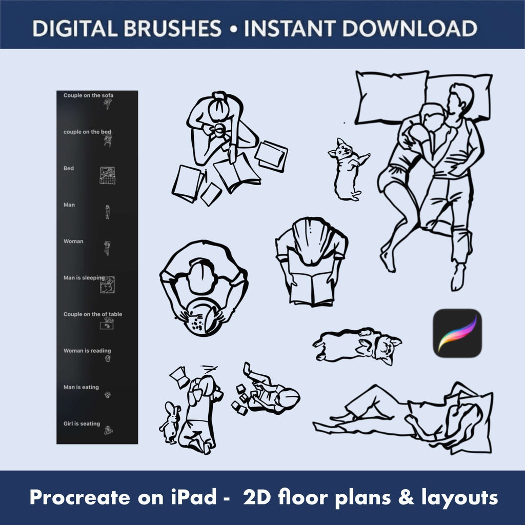 15 Procreate Top View People Brushes + GIFT| 2D Floor Plan - Procreate Brush Shop by Sviatlana Fedzianiova