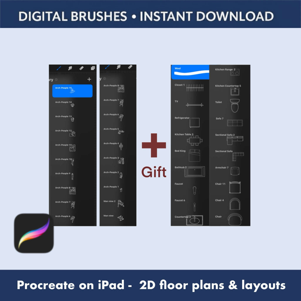 15 Procreate Top View People Brushes + GIFT| 2D Floor Plan - Procreate Brush Shop by Sviatlana Fedzianiova