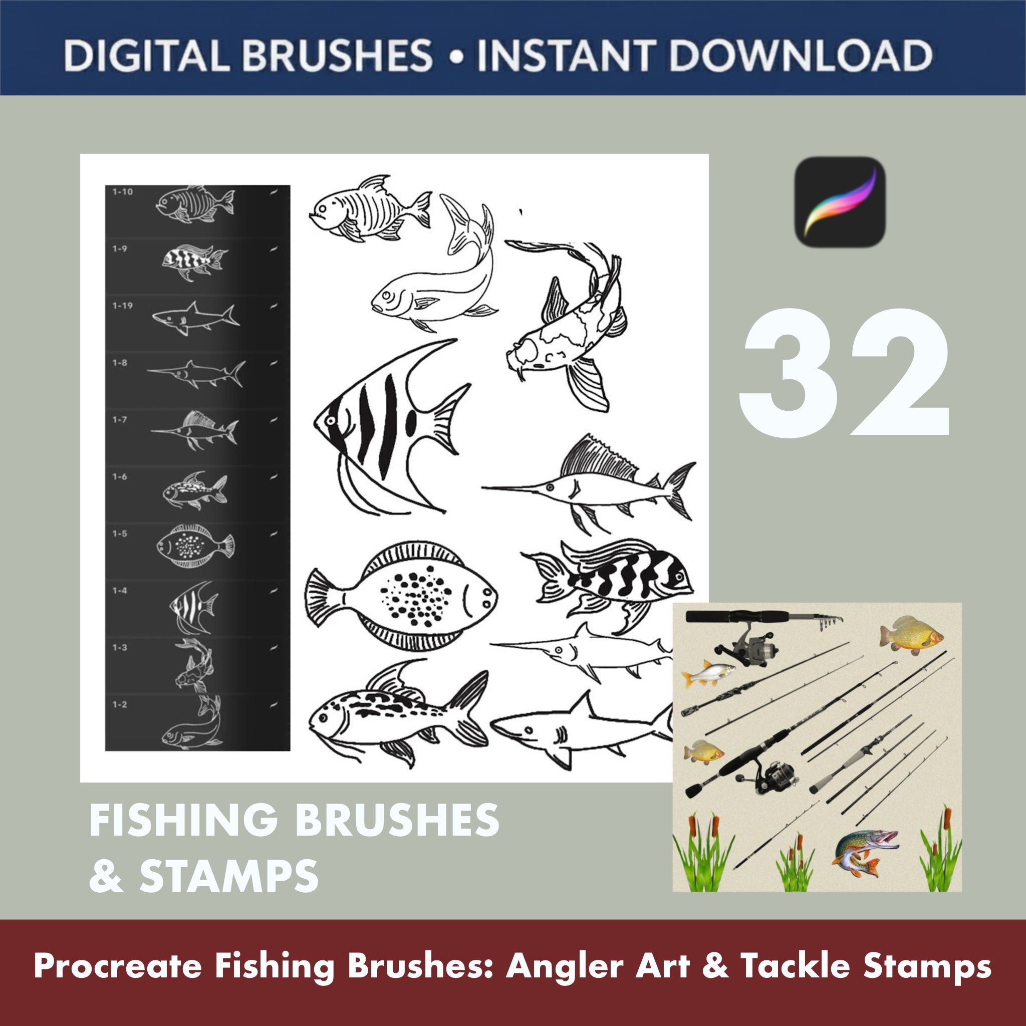 Procreate Lake Plants & Water Brushes – Fishing Background Elements