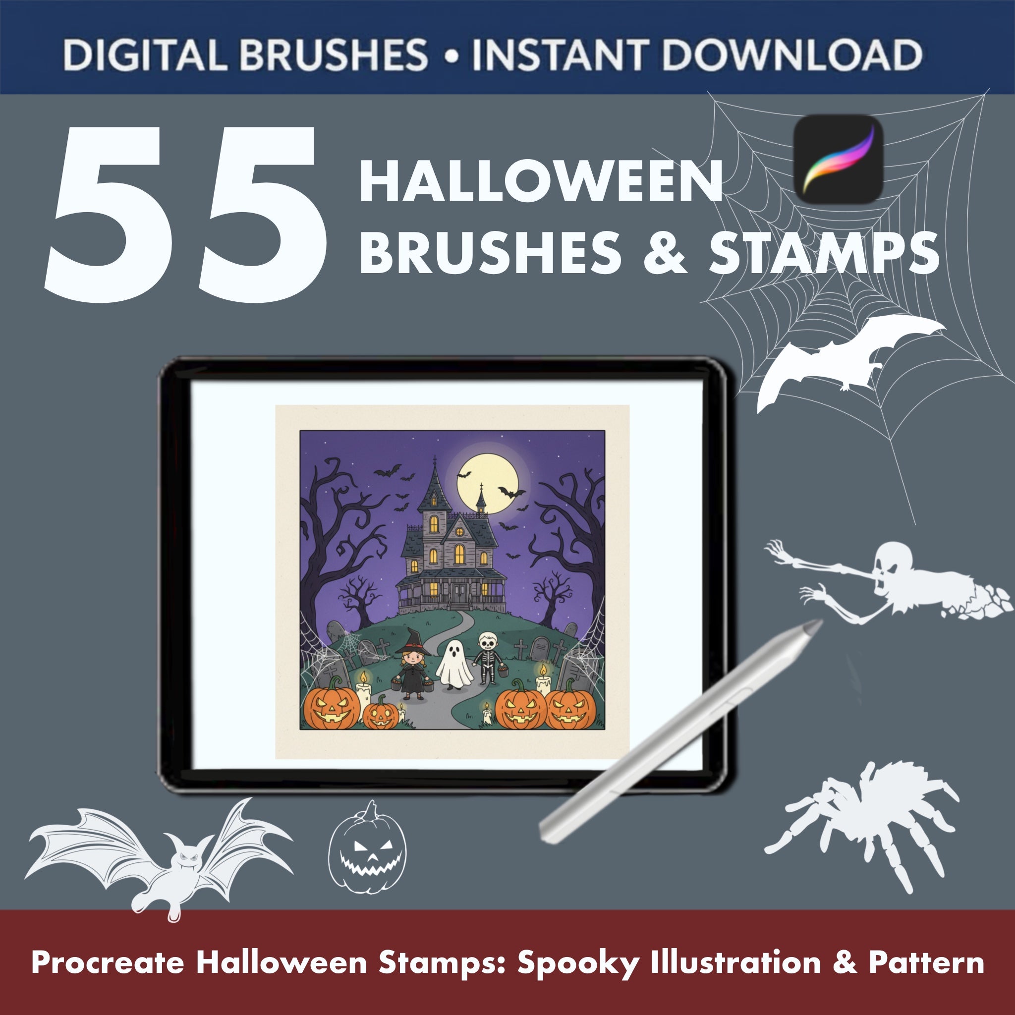 Procreate Halloween Stamp Bundle – Clipart Elements for Digital Art