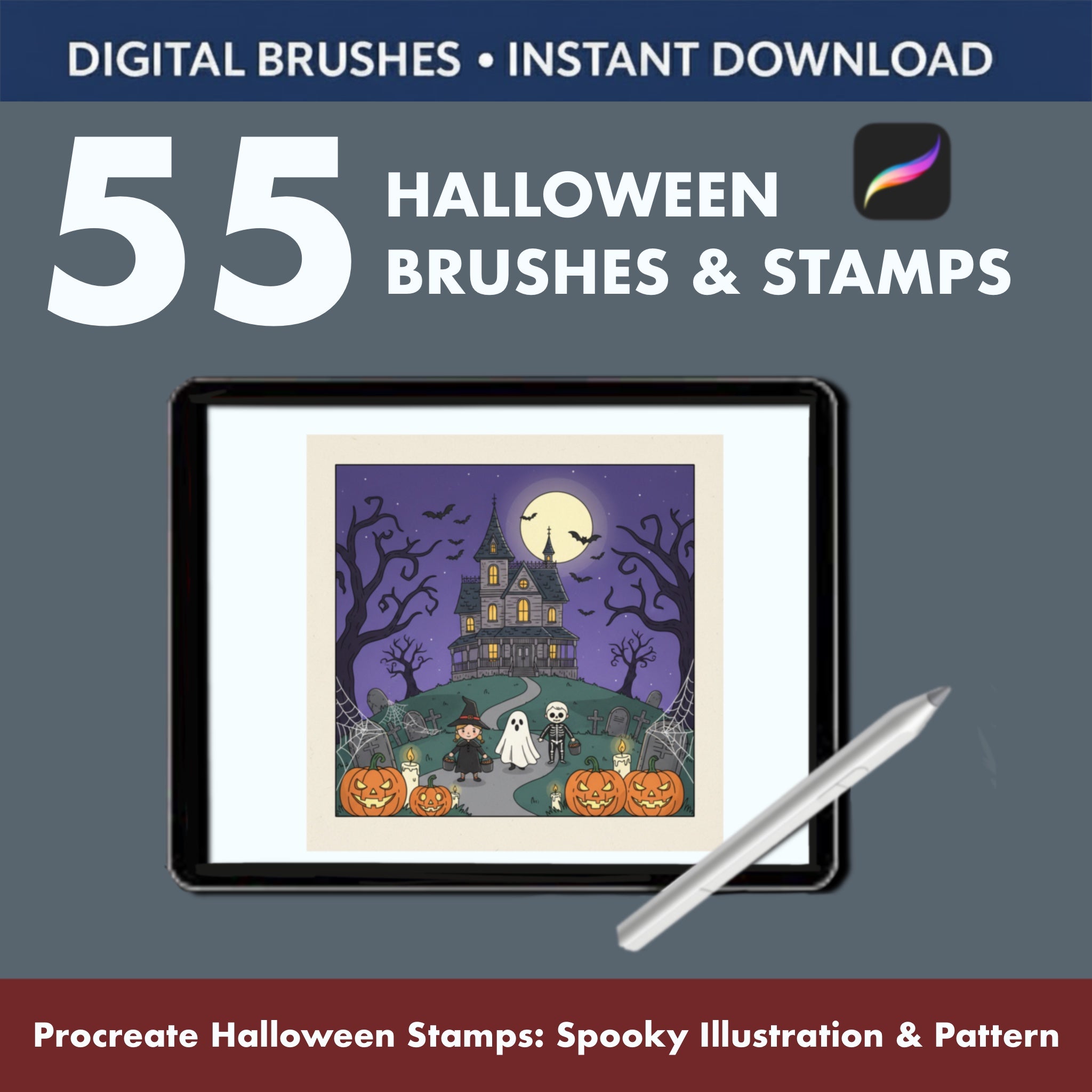 Procreate Halloween Brushes & Stamps – 55 Spooky Illustration Brushes for iPad