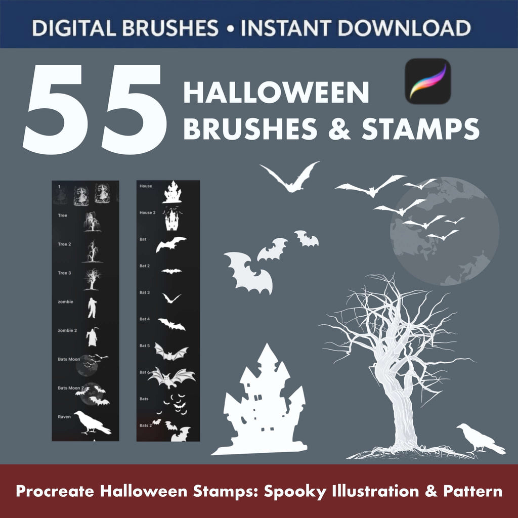 55 Halloween Stamps BUNDLE | Procreate Brushes & BONUS PNG - Procreate Brush Shop by Sviatlana Fedzianiova