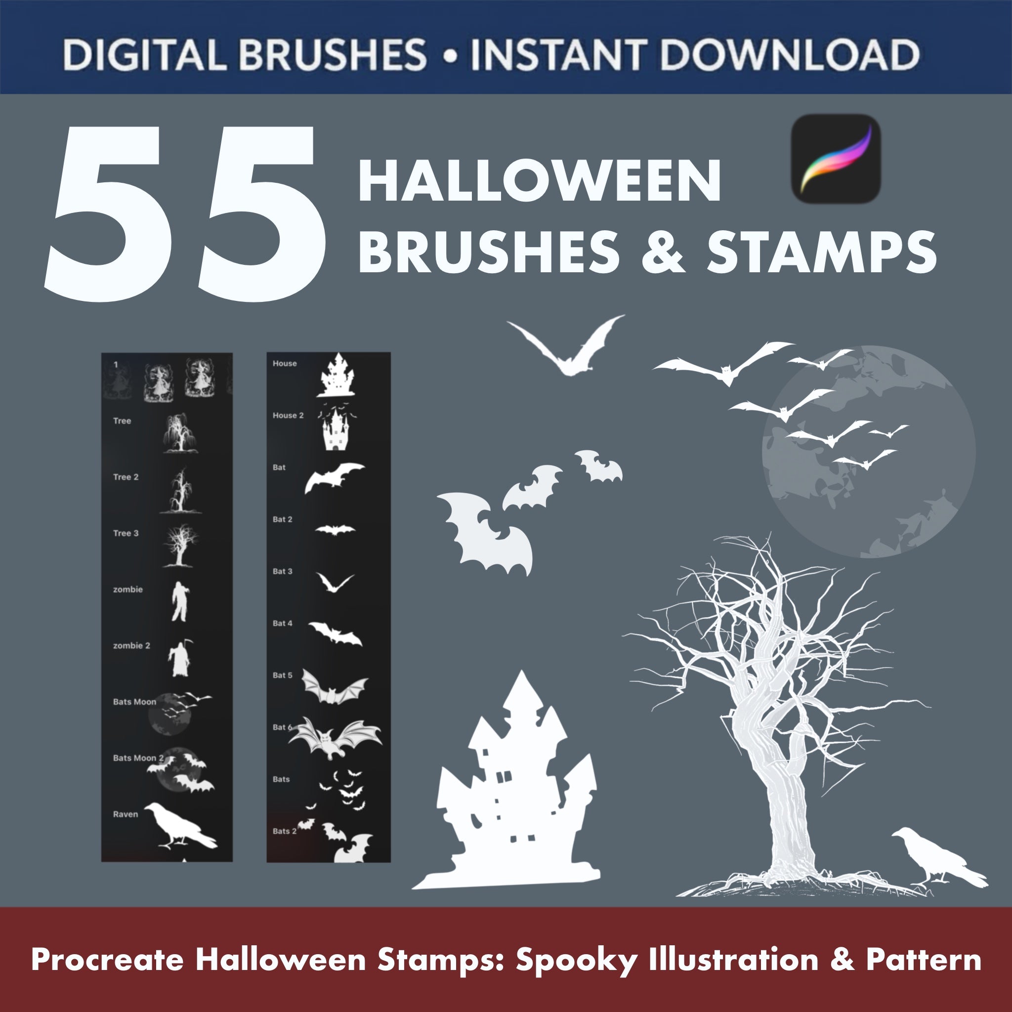 Procreate Pumpkin Stamps – Jack‑O‑Lantern & Halloween Character Brushes